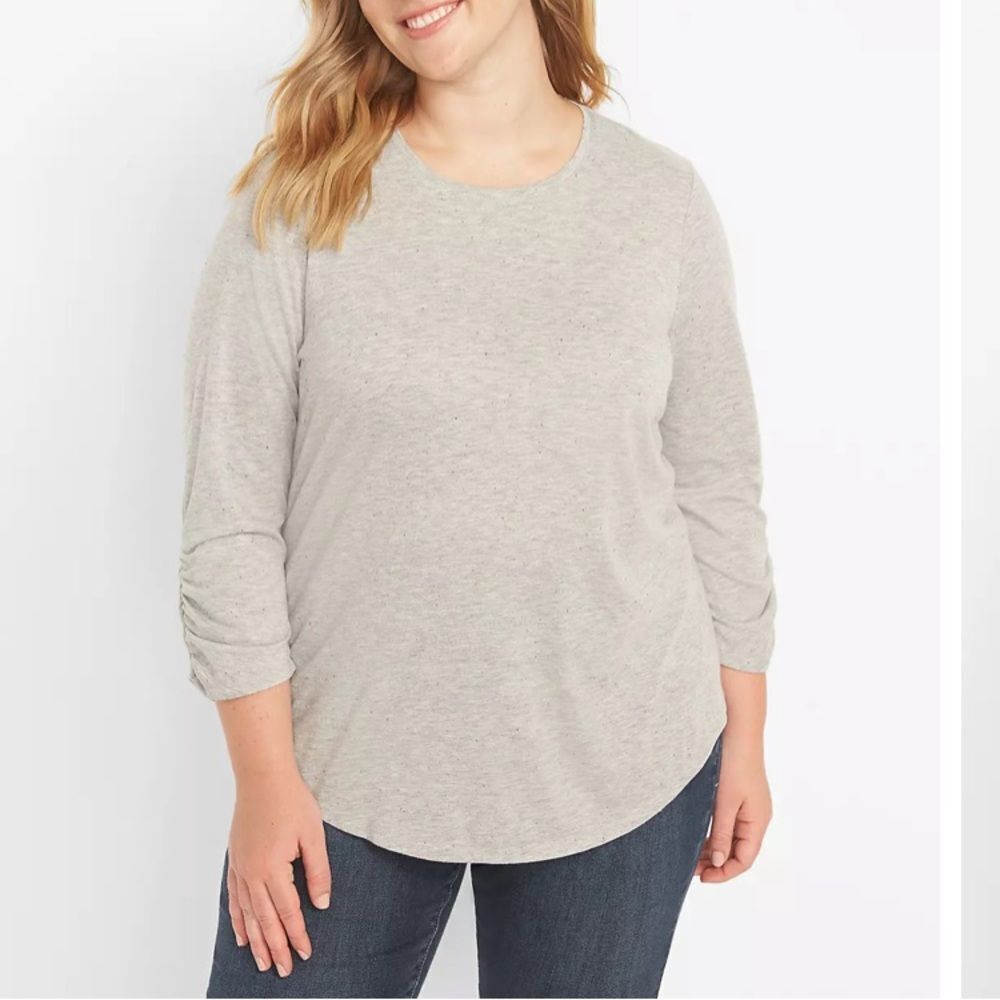 Lane Bryant Ruched-Sleeve Curved-Hem Speckled Tee NWT